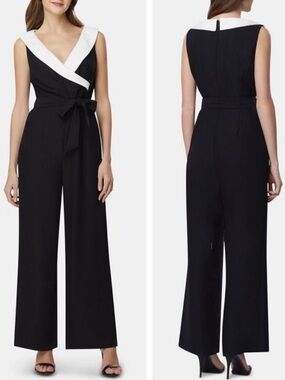 Tahari ASL Black & White Shawl Collar Formal Jumpsuit